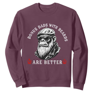 Bonus Dad Gifts Sweatshirt Retro Bigfoot Stepdad With Beards Are Better TS10 Maroon Print Your Wear