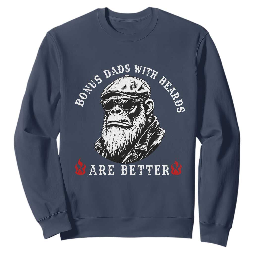 Bonus Dad Gifts Sweatshirt Retro Bigfoot Stepdad With Beards Are Better TS10 Navy Print Your Wear