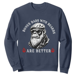Bonus Dad Gifts Sweatshirt Retro Bigfoot Stepdad With Beards Are Better TS10 Navy Print Your Wear