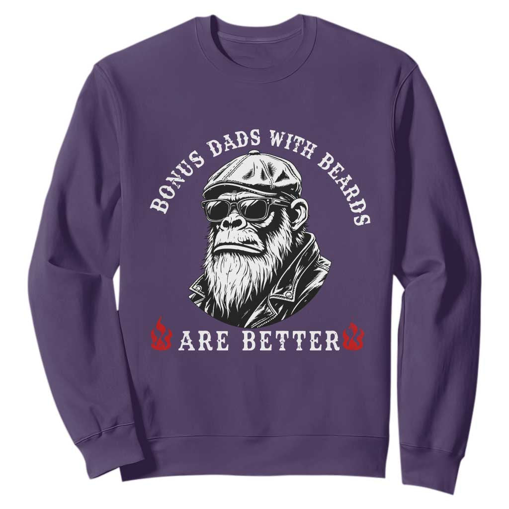 Bonus Dad Gifts Sweatshirt Retro Bigfoot Stepdad With Beards Are Better TS10 Purple Print Your Wear