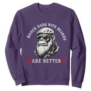 Bonus Dad Gifts Sweatshirt Retro Bigfoot Stepdad With Beards Are Better TS10 Purple Print Your Wear