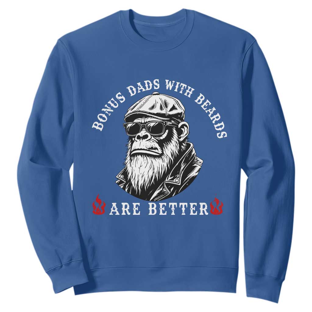 Bonus Dad Gifts Sweatshirt Retro Bigfoot Stepdad With Beards Are Better TS10 Royal Blue Print Your Wear
