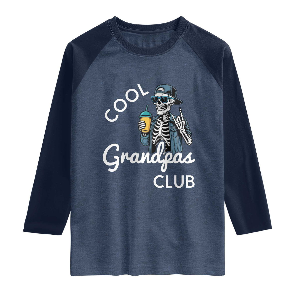Cool Grandpas Club Raglan Shirt Fathers Day Best Grandpa Skeleton TS10 Heather Denim Navy Print Your Wear