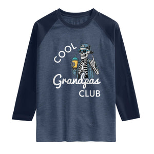 Cool Grandpas Club Raglan Shirt Fathers Day Best Grandpa Skeleton TS10 Heather Denim Navy Print Your Wear