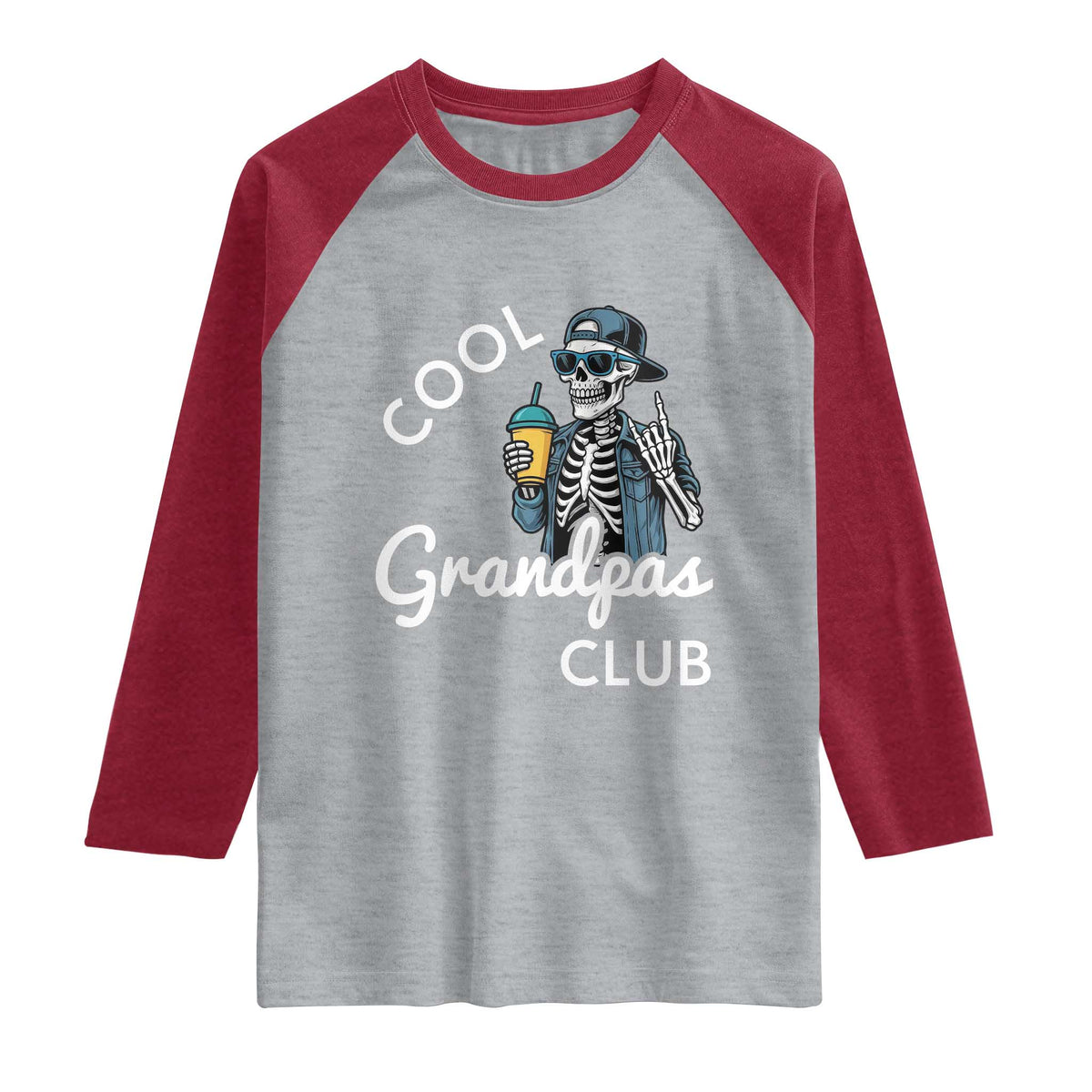 Cool Grandpas Club Raglan Shirt Fathers Day Best Grandpa Skeleton TS10 Heather Gray Heather Red Print Your Wear