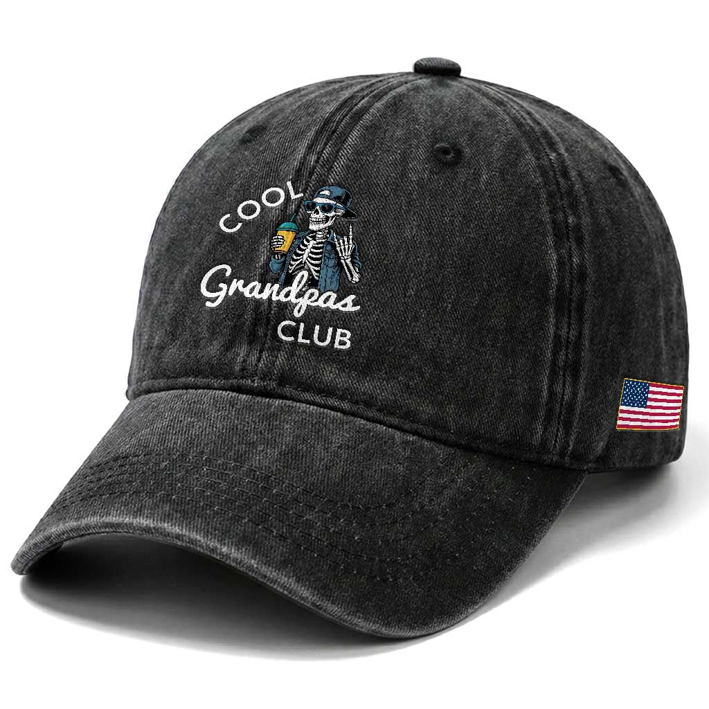 Cool Grandpas Club Washed Cotton Baseball Cap Fathers Day Best Grandpa Skeleton TS10 Print Your Wear
