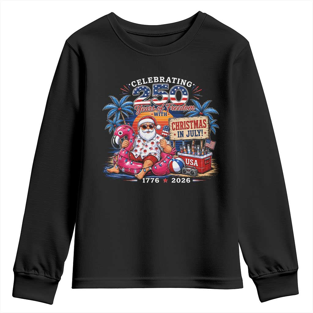 Christmas In July 250 Years 1776 2026 Patriotic Santa Flamingo Float Summer Xmas Youth Sweatshirt TS10 Black Print Your Wear