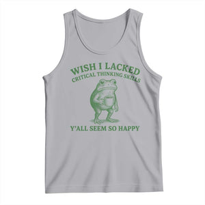 Sarcastic Overthinking Frog Coffee Meme Tank Top Wish I Lacked Critical Thinking Skills Y'all Seem So Happy TS10 Athletic Heather Print Your Wear