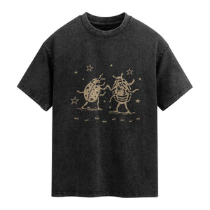 Dancing Lady Bugs Happy Little Insects Nature Lovers Washed Cotton T-Shirt