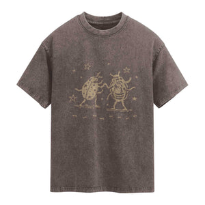 Dancing Lady Bugs Happy Little Insects Nature Lovers Washed Cotton T-Shirt