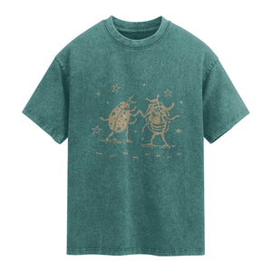 Dancing Lady Bugs Happy Little Insects Nature Lovers Washed Cotton T-Shirt