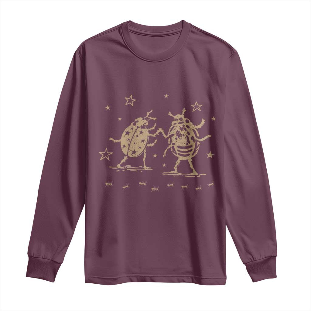 Dancing Lady Bugs Happy Little Insects Nature Lovers Long Sleeve Shirt TS10 Maroon Print Your Wear