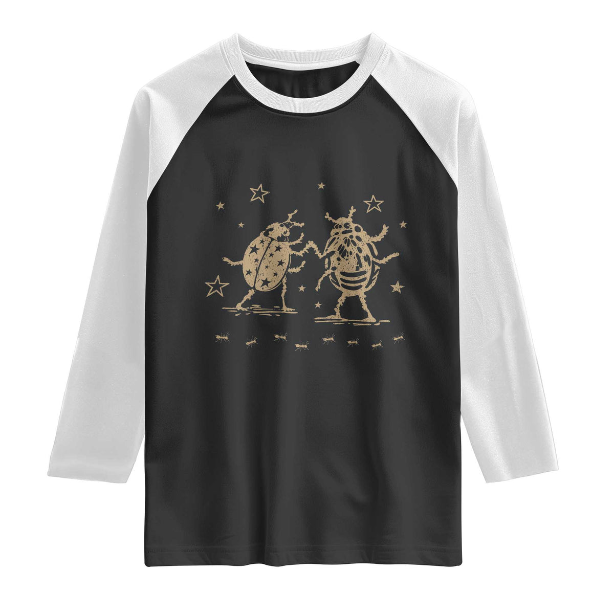 Dancing Lady Bugs Happy Little Insects Nature Lovers Raglan Shirt TS10 Black White Print Your Wear