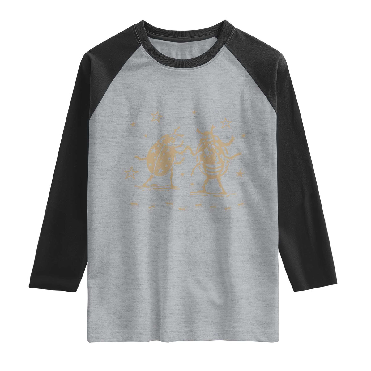 Dancing Lady Bugs Happy Little Insects Nature Lovers Raglan Shirt TS10 Heather Gray Black Print Your Wear