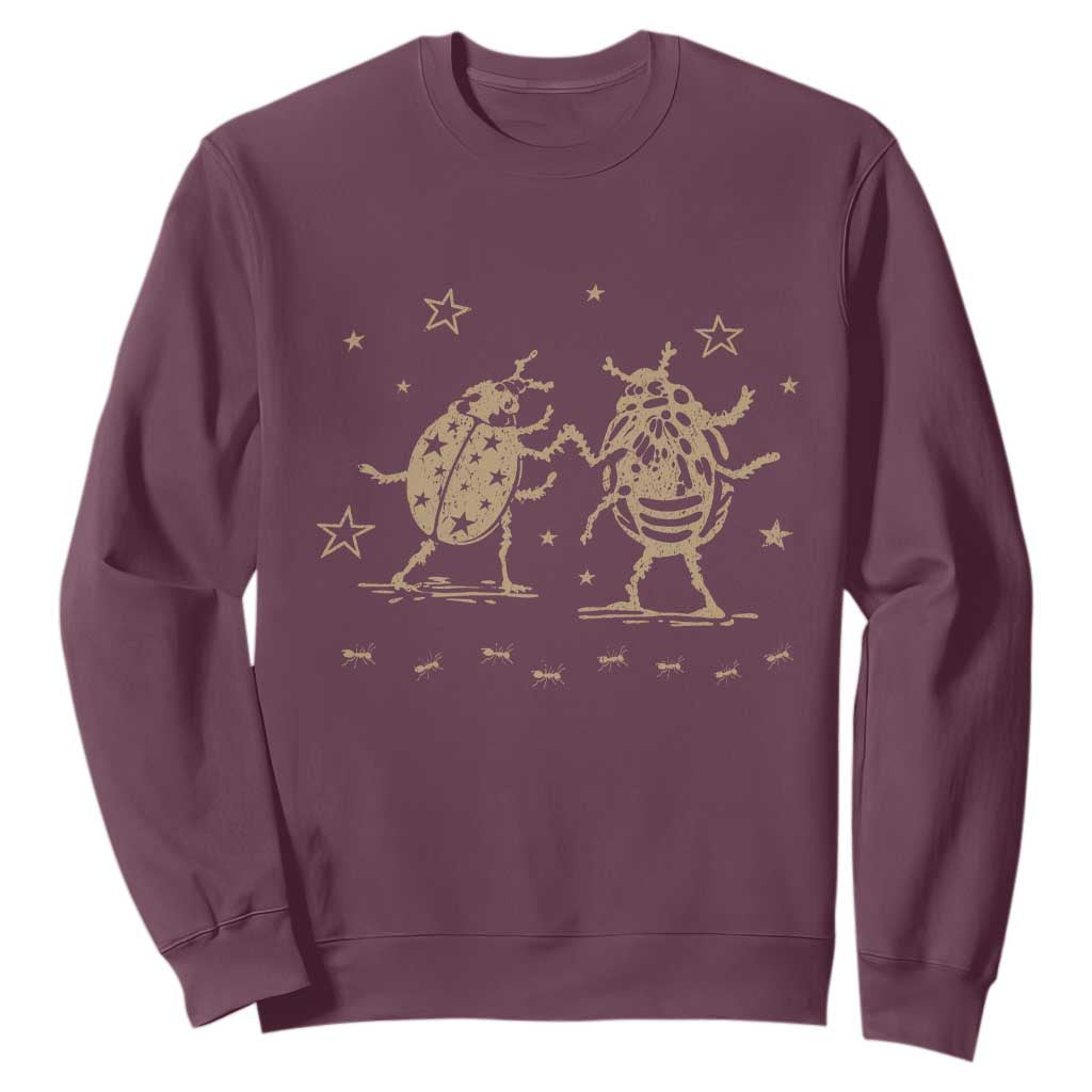 Dancing Lady Bugs Happy Little Insects Nature Lovers Sweatshirt TS10 Maroon Print Your Wear