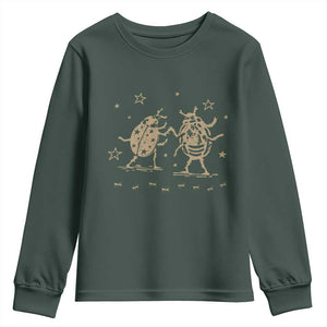 Dancing Lady Bugs Happy Little Insects Nature Lovers Youth Sweatshirt TS10 Dark Forest Green Print Your Wear