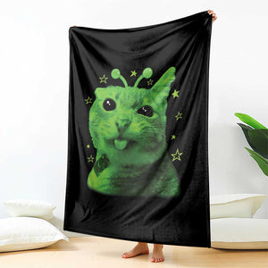 Funny Alien Cat Meme Retro Y2K Vintage Space Kitty Throw Blanket TS10 Print Your Wear