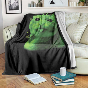 Funny Alien Cat Meme Retro Y2K Vintage Space Kitty Throw Blanket TS10 Print Your Wear
