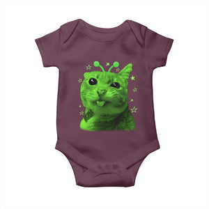 Funny Alien Cat Meme Retro Y2K Vintage Space Kitty Baby Onesie TS10 Maroon Print Your Wear