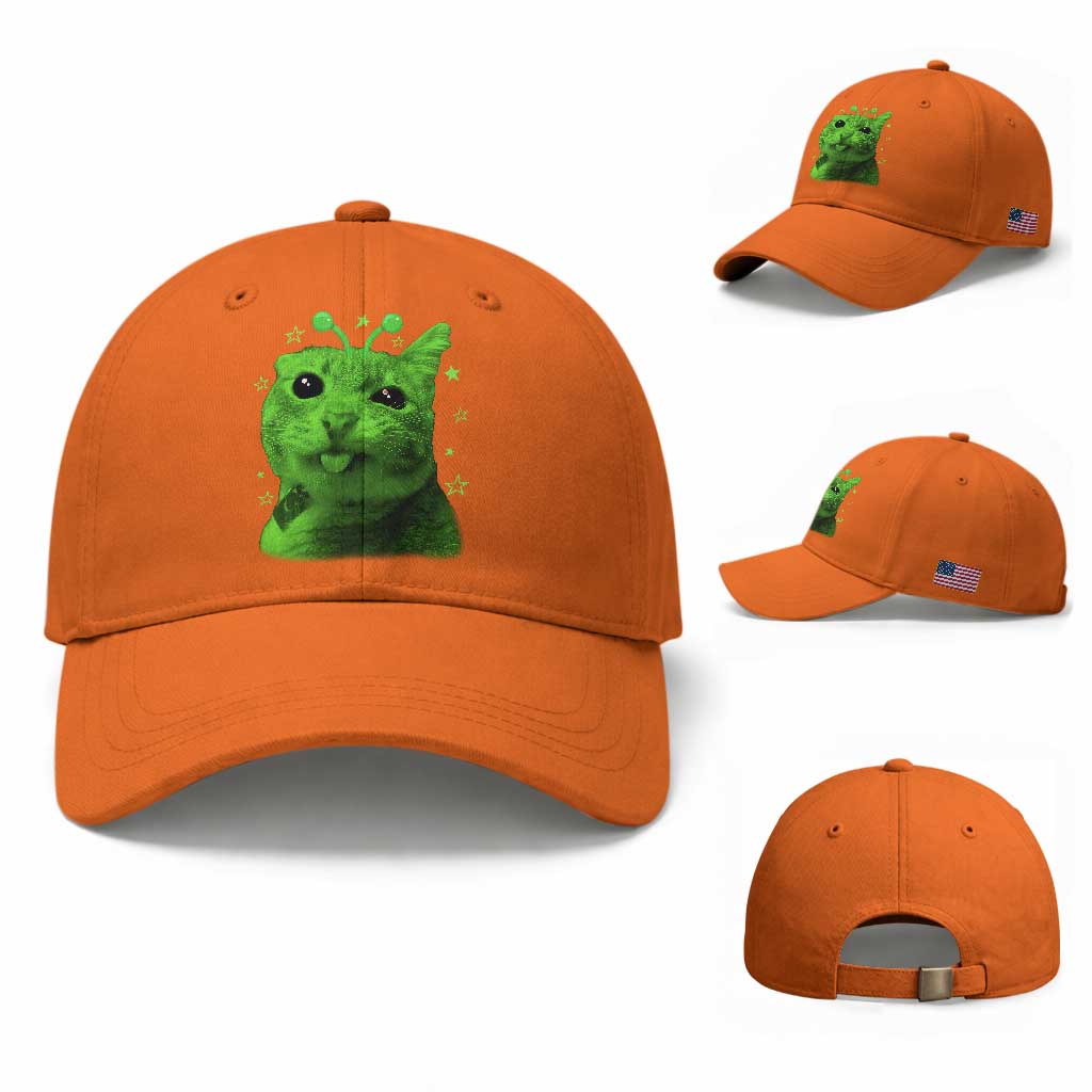 Funny Alien Cat Meme Retro Y2K Vintage Space Kitty Baseball Cap TS10 Baseball Cap Universal Fit Orange Print Your Wear