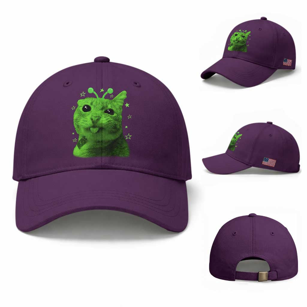 Funny Alien Cat Meme Retro Y2K Vintage Space Kitty Baseball Cap TS10 Baseball Cap Universal Fit Purple Print Your Wear