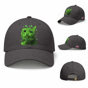 Funny Alien Cat Meme Retro Y2K Vintage Space Kitty Baseball Cap TS10 Baseball Cap Universal Fit Dark Gray Print Your Wear