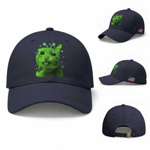 Funny Alien Cat Meme Retro Y2K Vintage Space Kitty Baseball Cap TS10 Baseball Cap Universal Fit Navy Print Your Wear