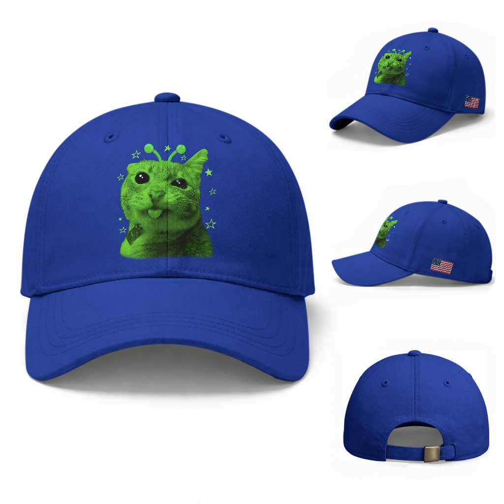 Funny Alien Cat Meme Retro Y2K Vintage Space Kitty Baseball Cap TS10 Baseball Cap Universal Fit Royal Blue Print Your Wear