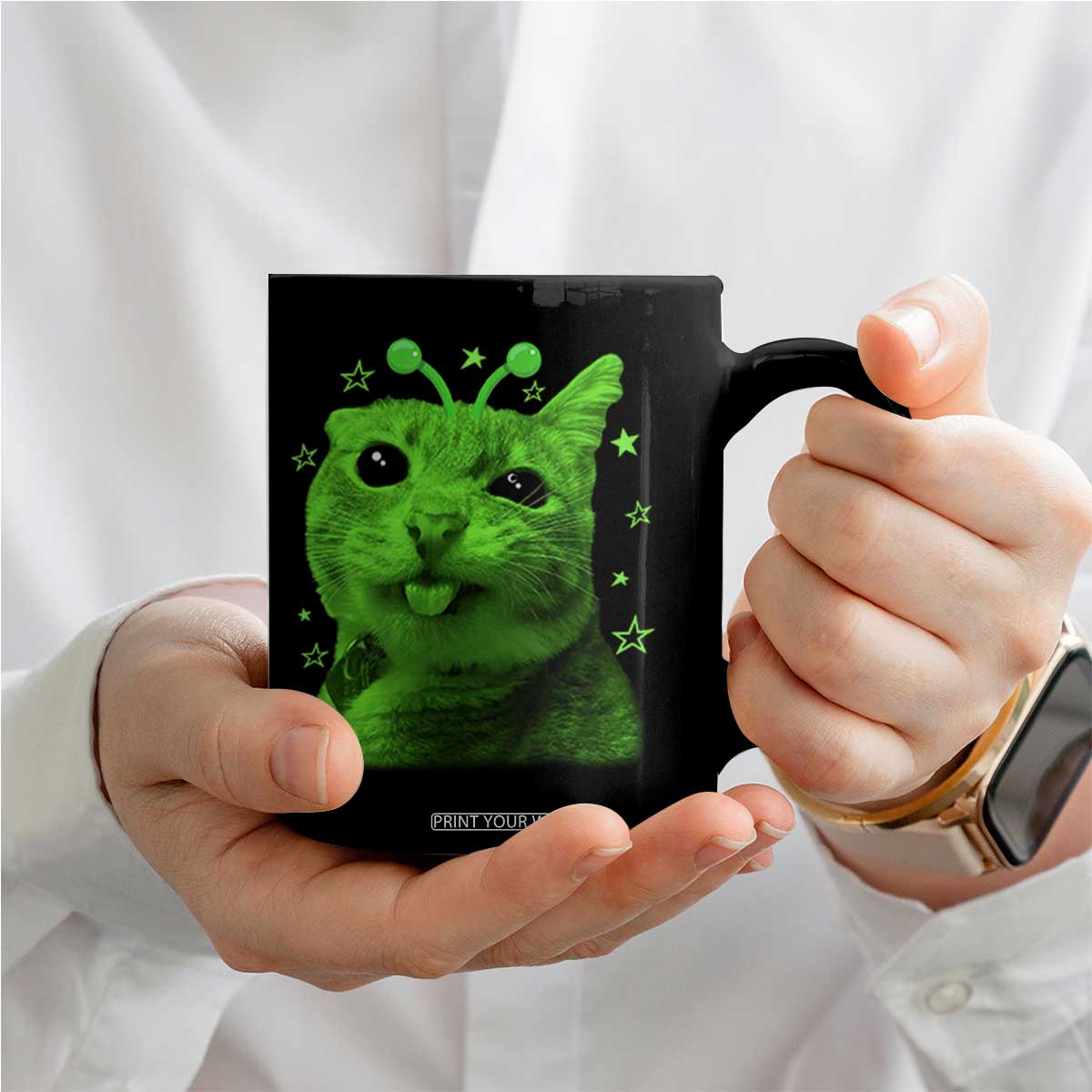 Funny Alien Cat Meme Retro Y2K Vintage Space Kitty Coffee Mug TS10 Print Your Wear