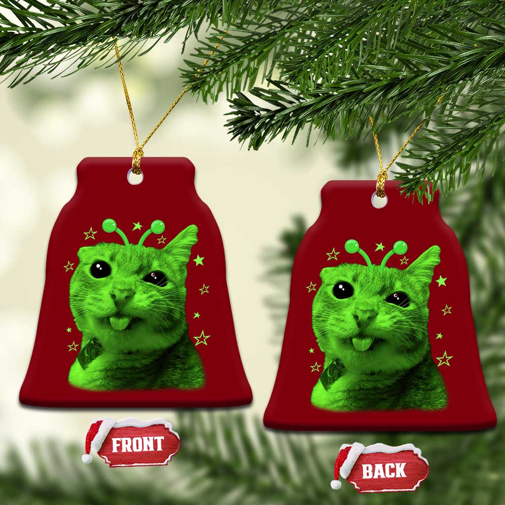 Funny Alien Cat Meme Retro Y2K Vintage Space Kitty Ceramic Ornament TS10 Print Your Wear