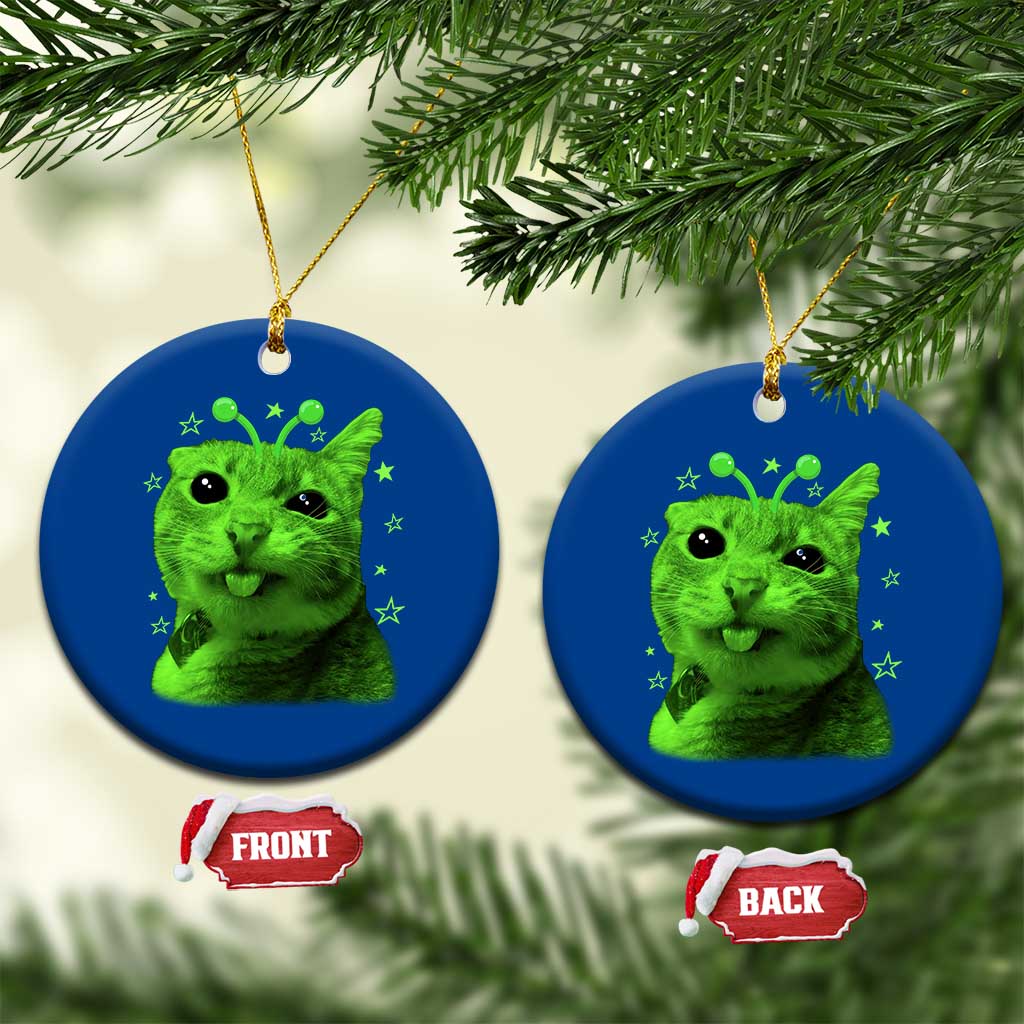 Funny Alien Cat Meme Retro Y2K Vintage Space Kitty Ceramic Ornament TS10 1pc Blue Print Your Wear