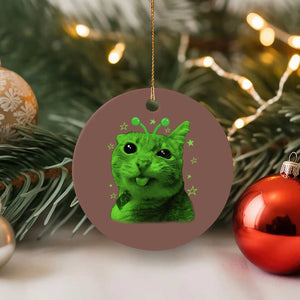 Funny Alien Cat Meme Retro Y2K Vintage Space Kitty Ceramic Ornament TS10 1pc Mocha Print Your Wear