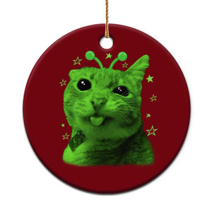 Funny Alien Cat Meme Retro Y2K Vintage Space Kitty Ceramic Ornament TS10 1pc Red Print Your Wear