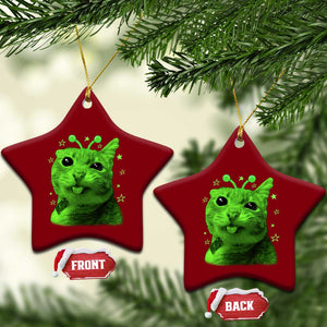 Funny Alien Cat Meme Retro Y2K Vintage Space Kitty Ceramic Ornament TS10 Print Your Wear