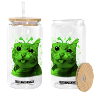 Funny Alien Cat Meme Retro Y2K Vintage Space Kitty Glass Can TS10 Print Your Wear