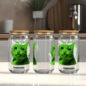 Funny Alien Cat Meme Retro Y2K Vintage Space Kitty Glass Can TS10 Print Your Wear