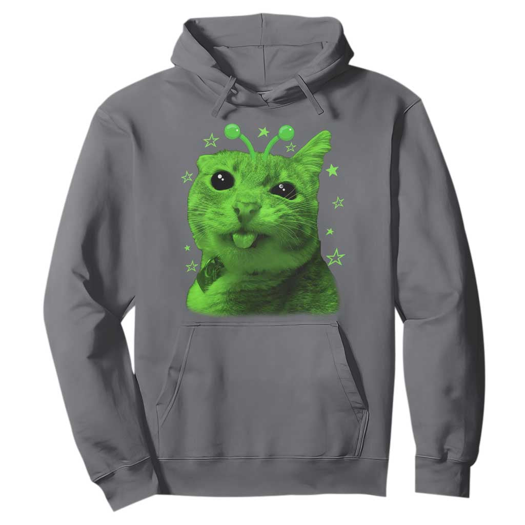 Funny Alien Cat Meme Retro Y2K Vintage Space Kitty Hoodie TS10 Charcoal Print Your Wear