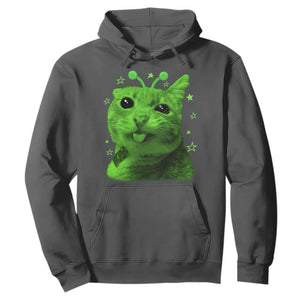 Funny Alien Cat Meme Retro Y2K Vintage Space Kitty Hoodie TS10 Dark Heather Print Your Wear