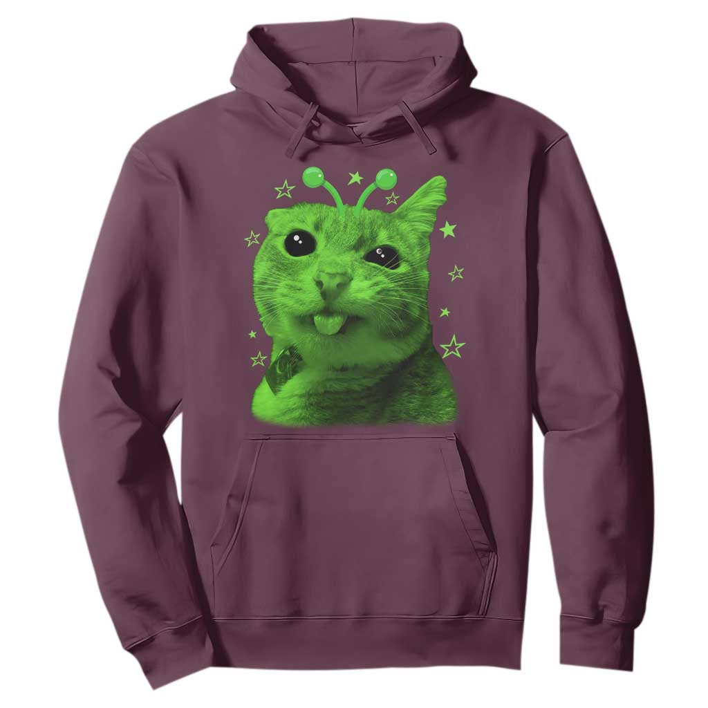 Funny Alien Cat Meme Retro Y2K Vintage Space Kitty Hoodie TS10 Maroon Print Your Wear