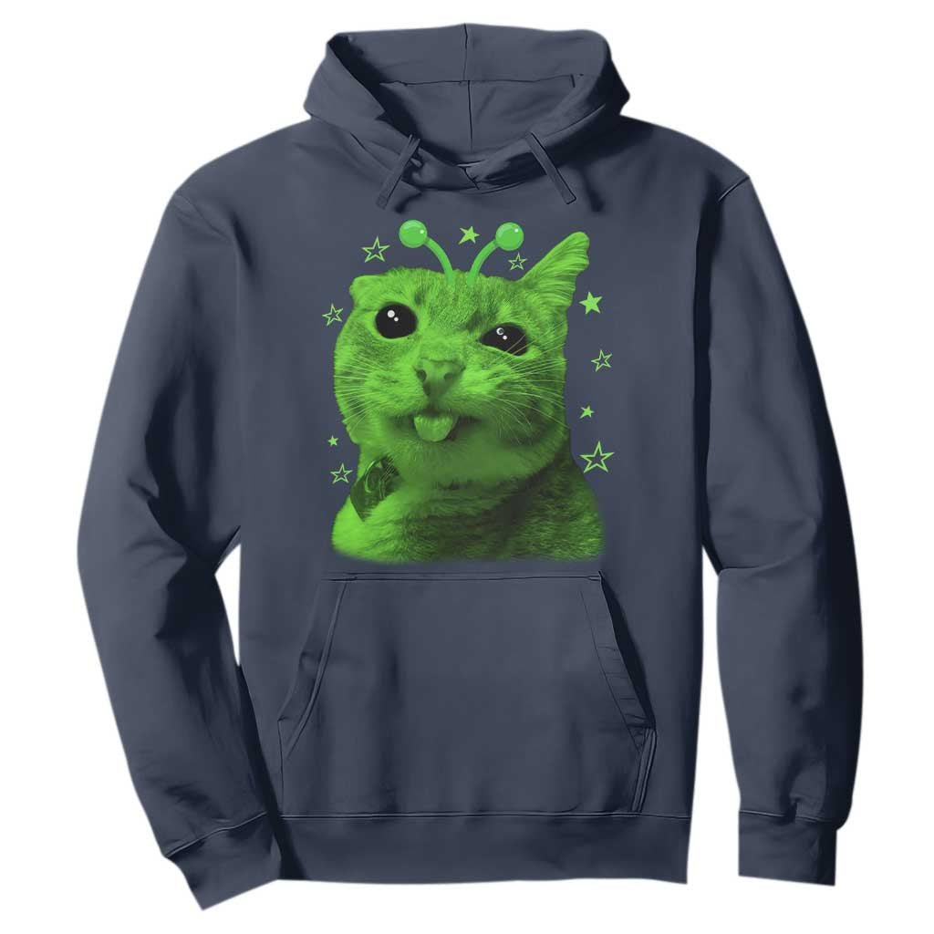 Funny Alien Cat Meme Retro Y2K Vintage Space Kitty Hoodie TS10 Navy Print Your Wear