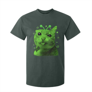 Funny Alien Cat Meme Retro Y2K Vintage Space Kitty T Shirt For Kid TS10 Dark Forest Green Print Your Wear