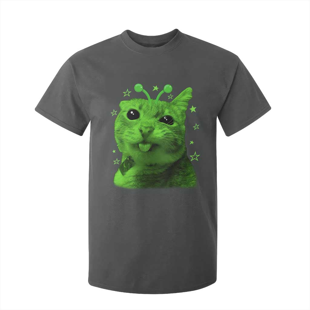 Funny Alien Cat Meme Retro Y2K Vintage Space Kitty T Shirt For Kid TS10 Dark Heather Print Your Wear