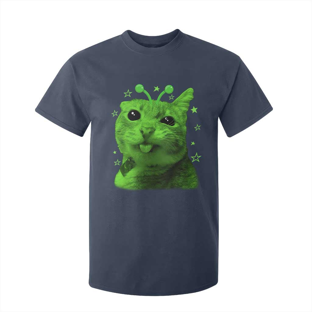 Funny Alien Cat Meme Retro Y2K Vintage Space Kitty T Shirt For Kid TS10 Navy Print Your Wear