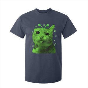 Funny Alien Cat Meme Retro Y2K Vintage Space Kitty T Shirt For Kid TS10 Navy Print Your Wear