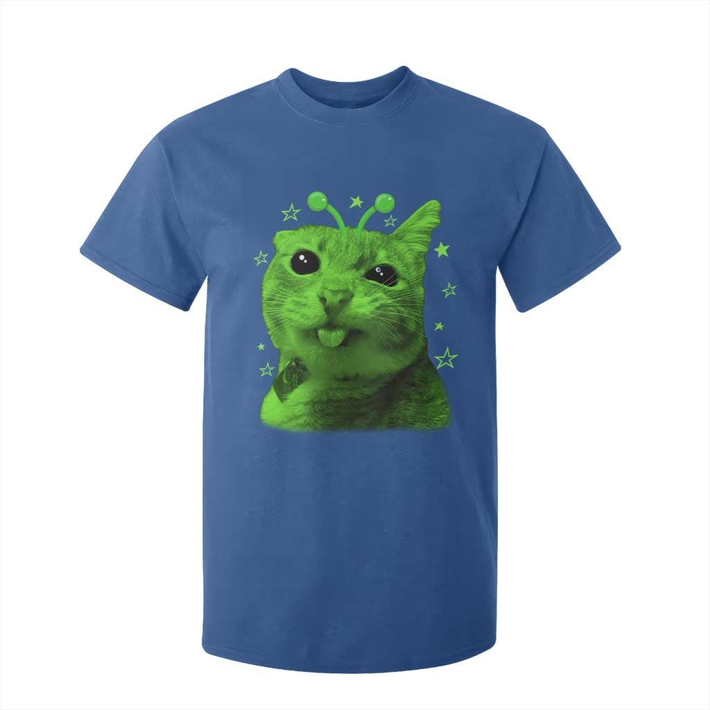 Funny Alien Cat Meme Retro Y2K Vintage Space Kitty T Shirt For Kid TS10 Royal Blue Print Your Wear