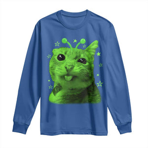 Funny Alien Cat Meme Retro Y2K Vintage Space Kitty Long Sleeve Shirt TS10 Royal Blue Print Your Wear