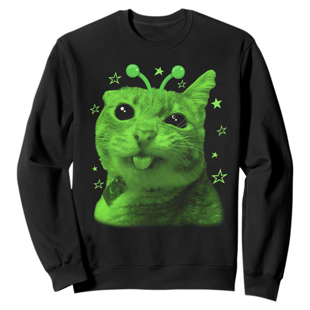 Funny Alien Cat Meme Retro Y2K Vintage Space Kitty Sweatshirt TS10 Black Print Your Wear