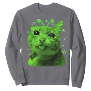 Funny Alien Cat Meme Retro Y2K Vintage Space Kitty Sweatshirt TS10 Charcoal Print Your Wear