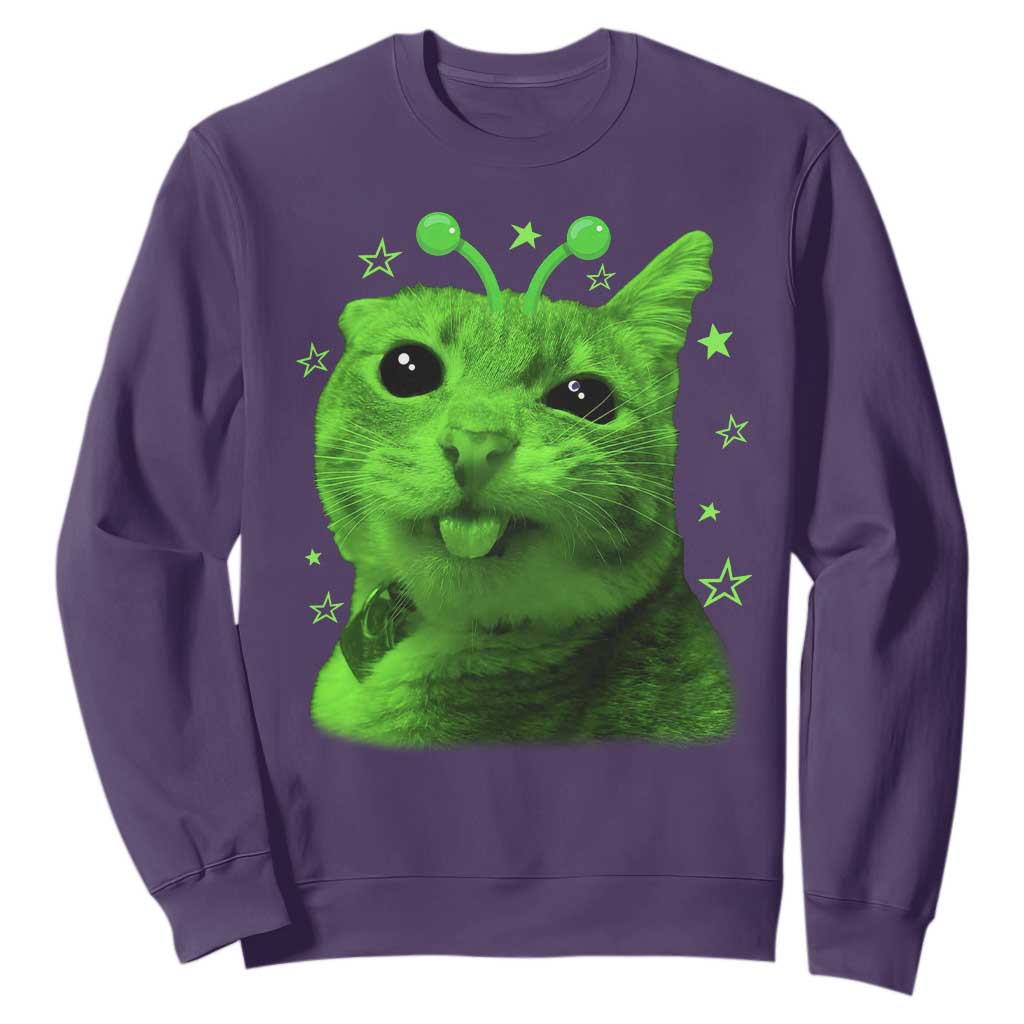 Funny Alien Cat Meme Retro Y2K Vintage Space Kitty Sweatshirt TS10 Purple Print Your Wear