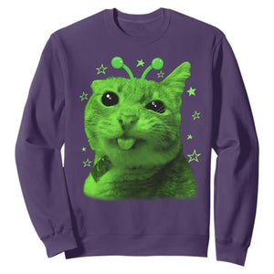 Funny Alien Cat Meme Retro Y2K Vintage Space Kitty Sweatshirt TS10 Purple Print Your Wear